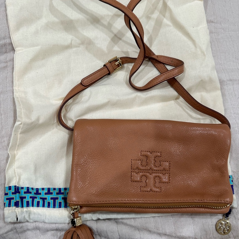 Tory Burch Tan Crossbody Bag with Embossed Logo
